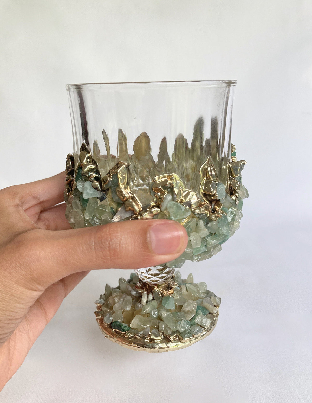 Crystal Wine Glasses with Light Green Agate – Set of 2, 7 oz