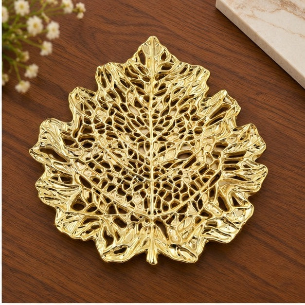 Skeletal Leaf Tray - Decorative Metal Tray | Centerpiece | Home Accent | Gold, Silver or Antique Finish