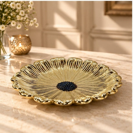 Dark Center Sunflower Decorative Metal Tray