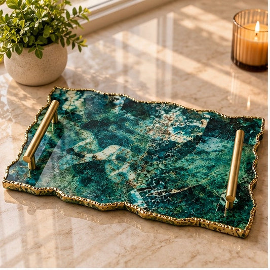 Large Composite Green Agate Serving Tray