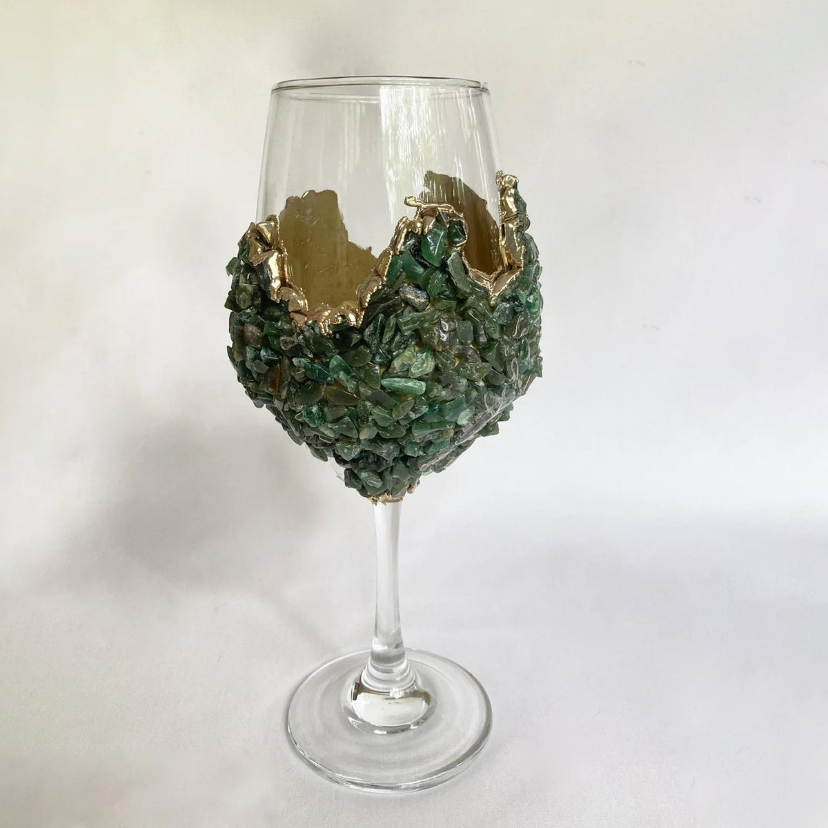 Crystal Wine Glasses with Dark Green Agate – Set of 2, 16 oz