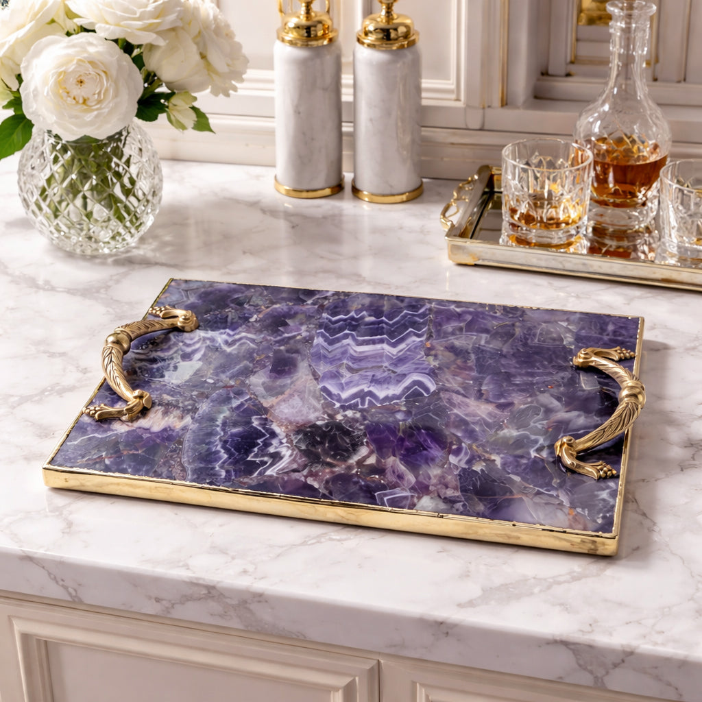 Amethyst Serving Tray with Brass Handles