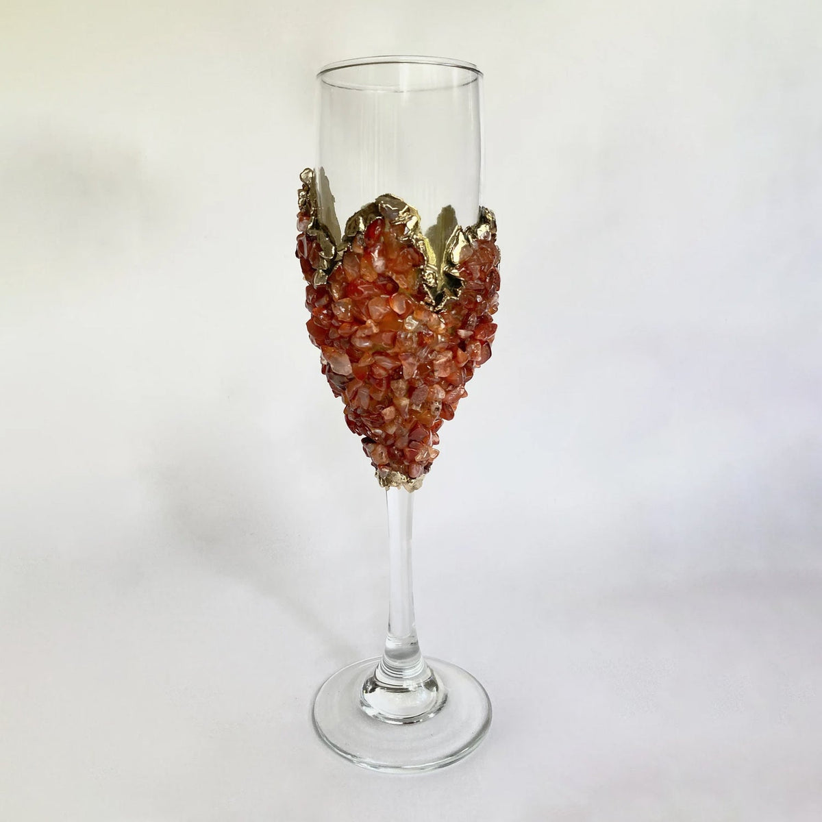 Crystal Champagne Glasses with Red Agate – Set of 2, 7 oz