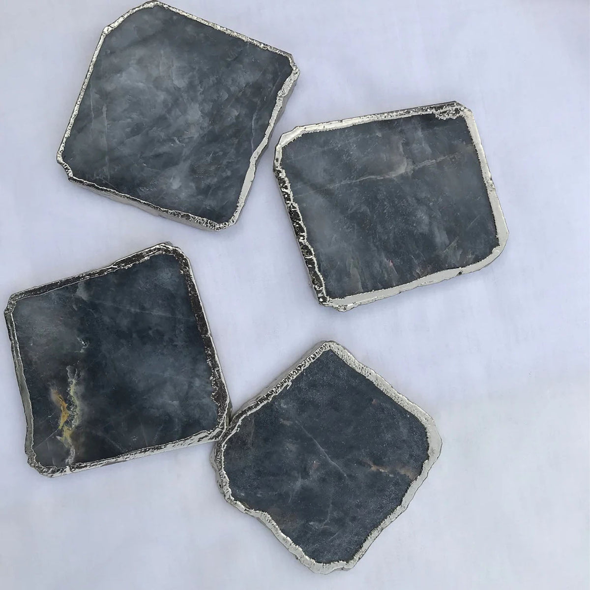 Gray Agate Quartz Natural Edge Coasters – Set of 4