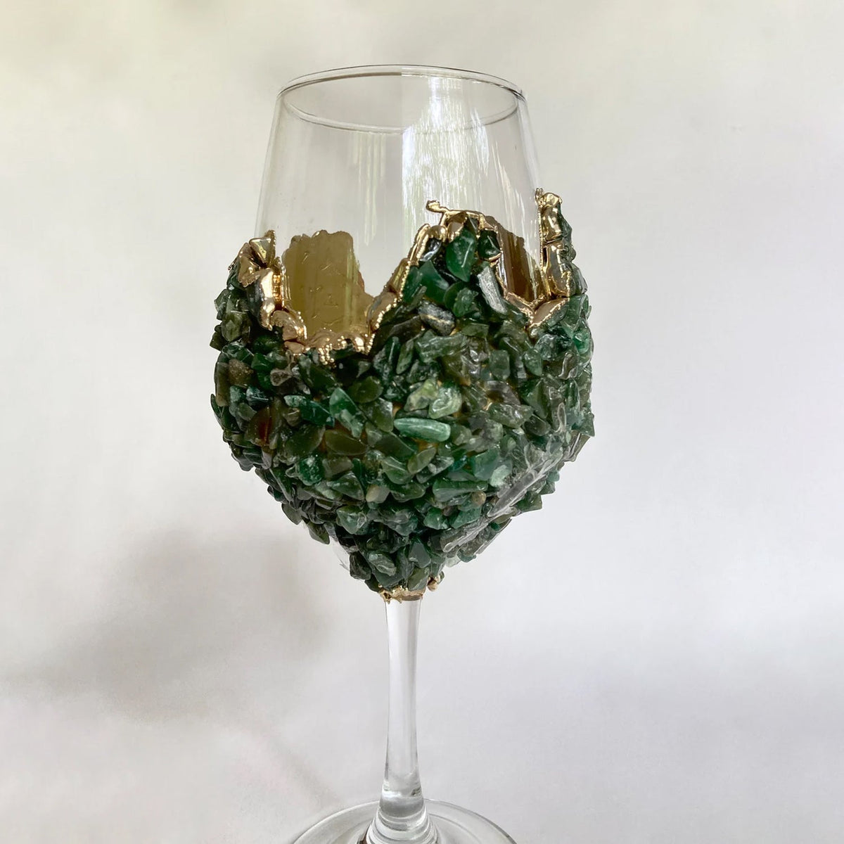 Crystal Wine Glasses with Dark Green Agate – Set of 2, 16 oz