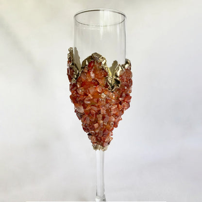 Crystal Champagne Glasses with Red Agate – Set of 2, 7 oz