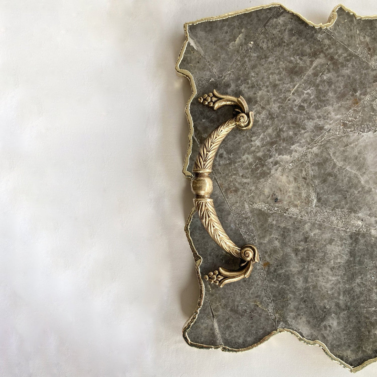 Large Smoky Gray Agate Serving Tray with Brass Handles 10" x 15"