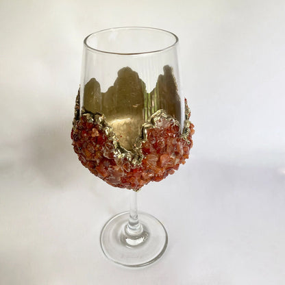 Crystal Wine Glasses with Red Agate – Set of 2, 16 oz