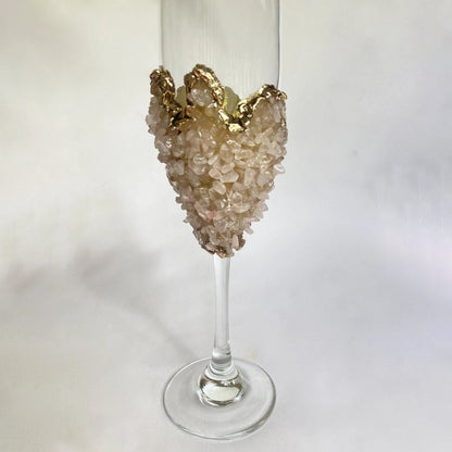 Crystal Champagne Glasses with Rose Quartz Agate – Set of 2, 7 oz
