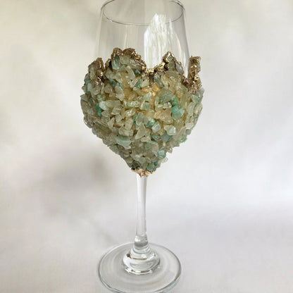 Crystal Wine Glasses with Light Green Agate – Set of 2, 16 oz