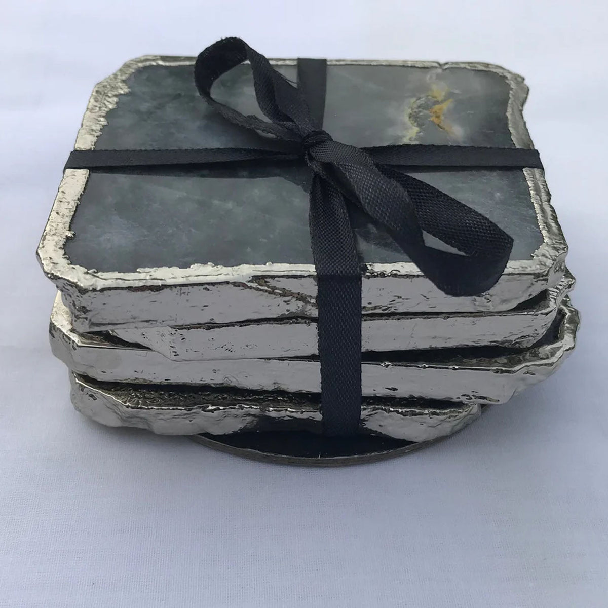 Gray Agate Quartz Natural Edge Coasters – Set of 4