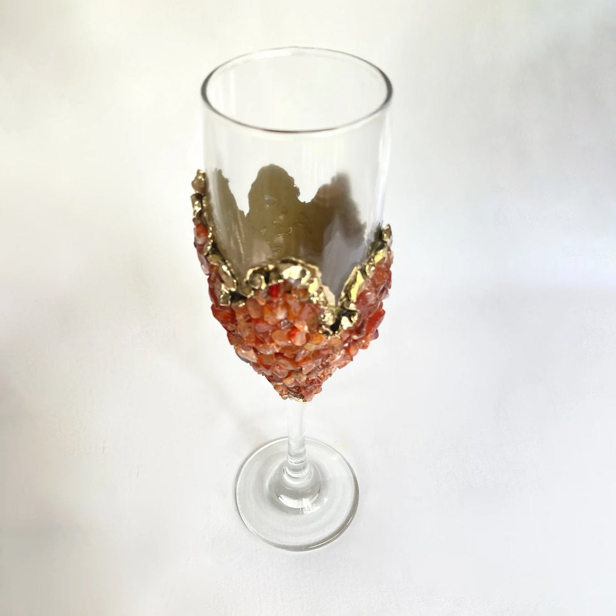 Crystal Champagne Glasses with Red Agate – Set of 2, 7 oz