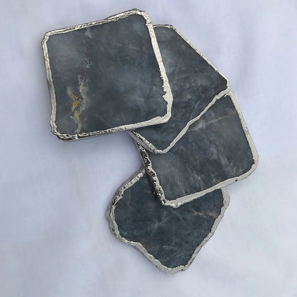 Gray Agate Quartz Natural Edge Coasters – Set of 4