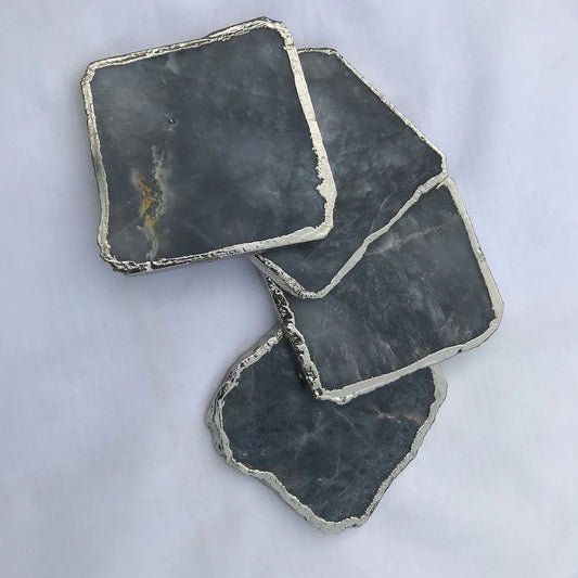 Gray Agate Quartz Natural Edge Coasters – Set of 4