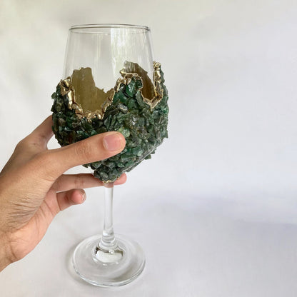 Crystal Wine Glasses with Dark Green Agate – Set of 2, 16 oz