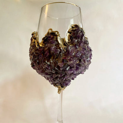 Crystal Wine Glasses with Amethyst Agate – Set of 2, 16 oz