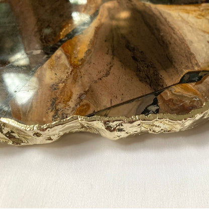 Large Brown Agate Serving Tray With Brass Handles 10"x15"