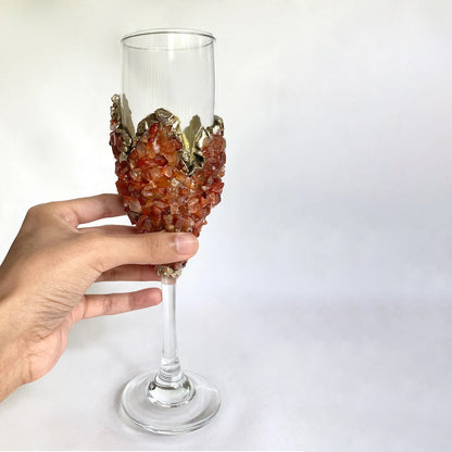 Crystal Champagne Glasses with Red Agate – Set of 2, 7 oz