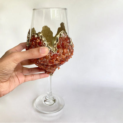 Crystal Wine Glasses with Red Agate – Set of 2, 16 oz