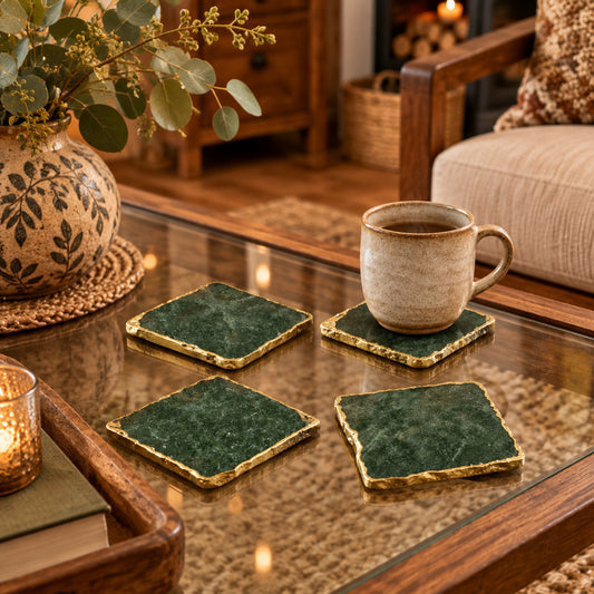 Emerald Green Aventurine Natural Edge Stone Coasters – Set of 4