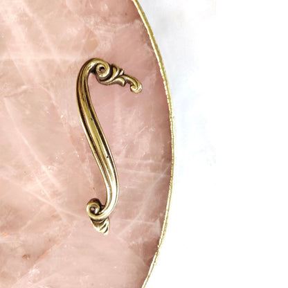 Rose Quartz Round Serving Tray with Brass Handles