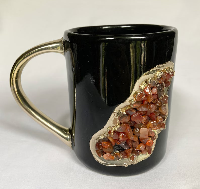 Wave - Handcrafted Set of 2 Crystal Classic Gemstone Black Ceramic Mugs