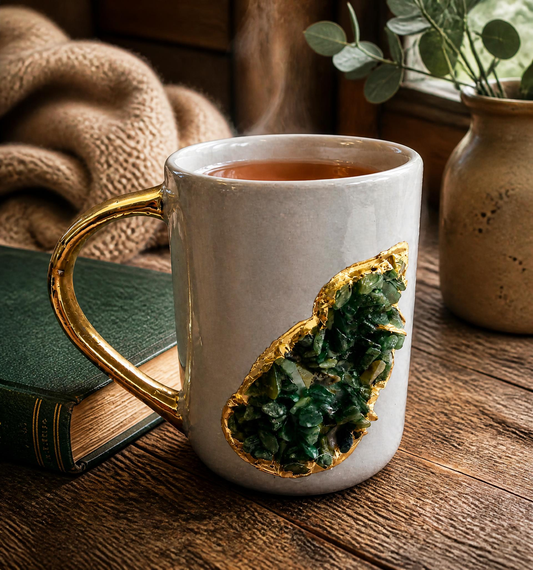 Wave - Handcrafted Set of 2 Crystal Classic Gemstone Gray Ceramic Mugs