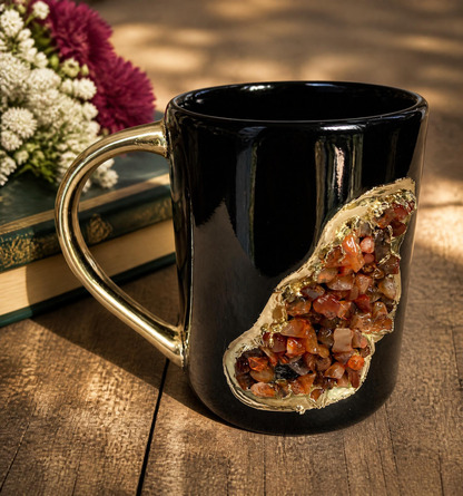 Wave - Handcrafted Set of 2 Crystal Classic Gemstone Black Ceramic Mugs