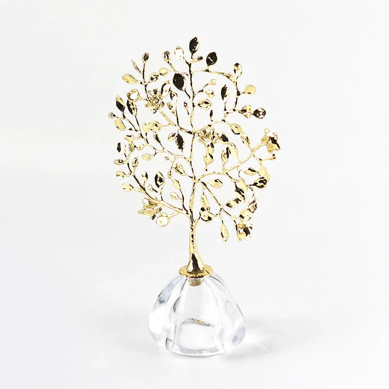 Golden Crystal Tree Ornament – Decorative Art Sculpture with Glass Base
