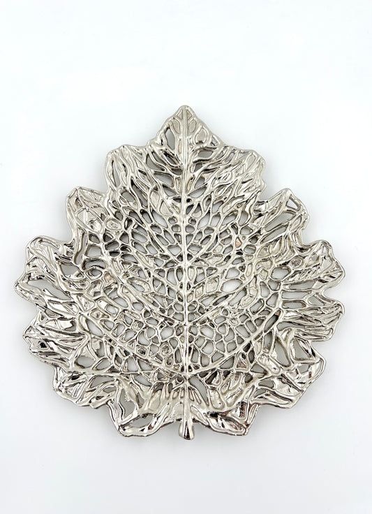Skeletal Leaf Tray - Decorative Metal Tray | Centerpiece | Home Accent | Gold, Silver or Antique Finish