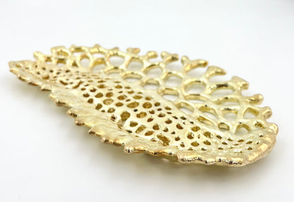 Fossil Inspired Decorative Tray – Electro-formed Sculptural Jewelry/Decor Dish | Gold or Silver Finish | Modern Coffee Table Accent