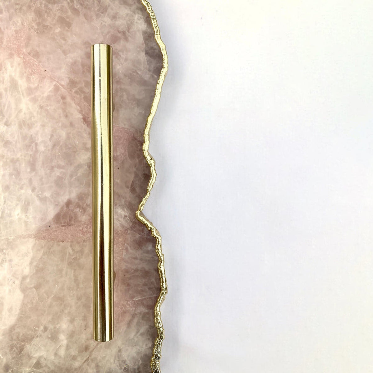 Large Rose Quartz Agate Serving Tray With Brass Handles 10"x15"