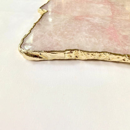 Large Rose Quartz Agate Serving Tray With Brass Handles 10"x15"