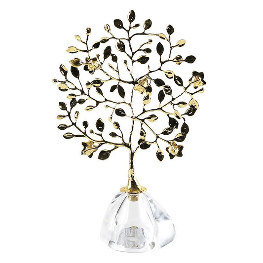 Golden Crystal Tree Ornament – Decorative Art Sculpture with Glass Base