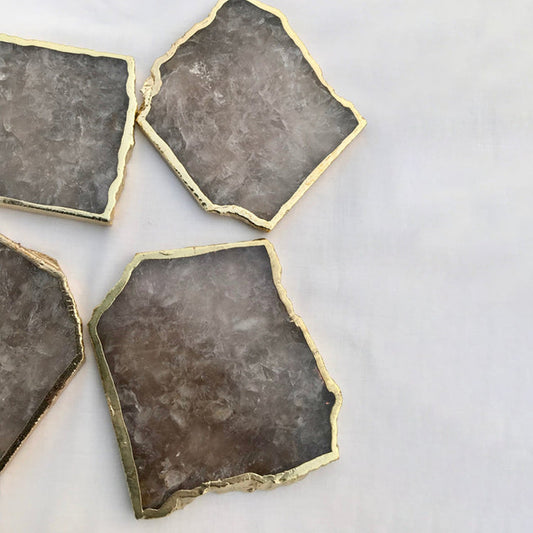 Smoky Gray Aventurine Natural Edge Coasters – Set of 4