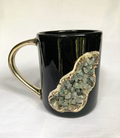 Wave - Handcrafted Set of 2 Crystal Classic Gemstone Black Ceramic Mugs
