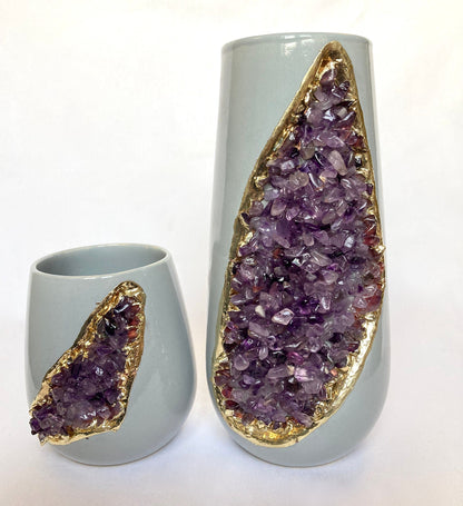 Set of 2 Gray Ceramic Vases