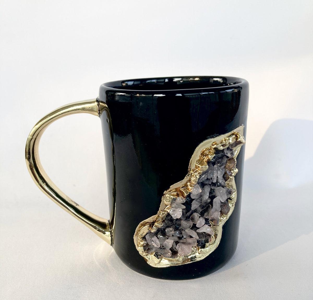 Wave - Handcrafted Set of 2 Crystal Classic Gemstone Black Ceramic Mugs