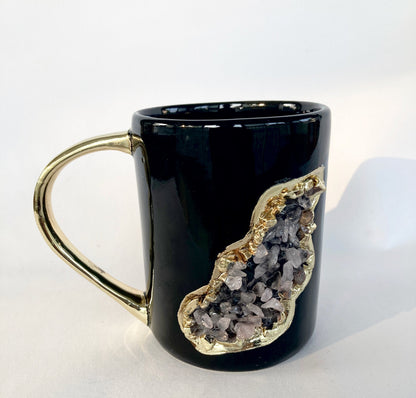 Wave - Handcrafted Set of 2 Crystal Classic Gemstone Black Ceramic Mugs