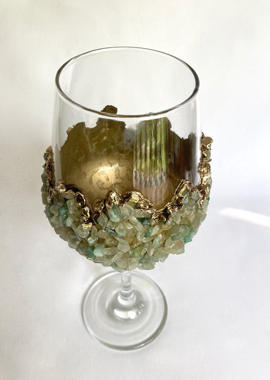 Crystal Wine Glasses with Light Green Agate – Set of 2, 16 oz