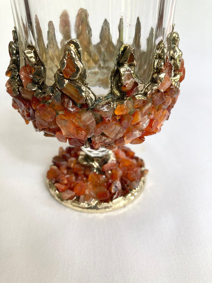Crystal Wine Glasses with Red Agate – Set of 2, 7 oz