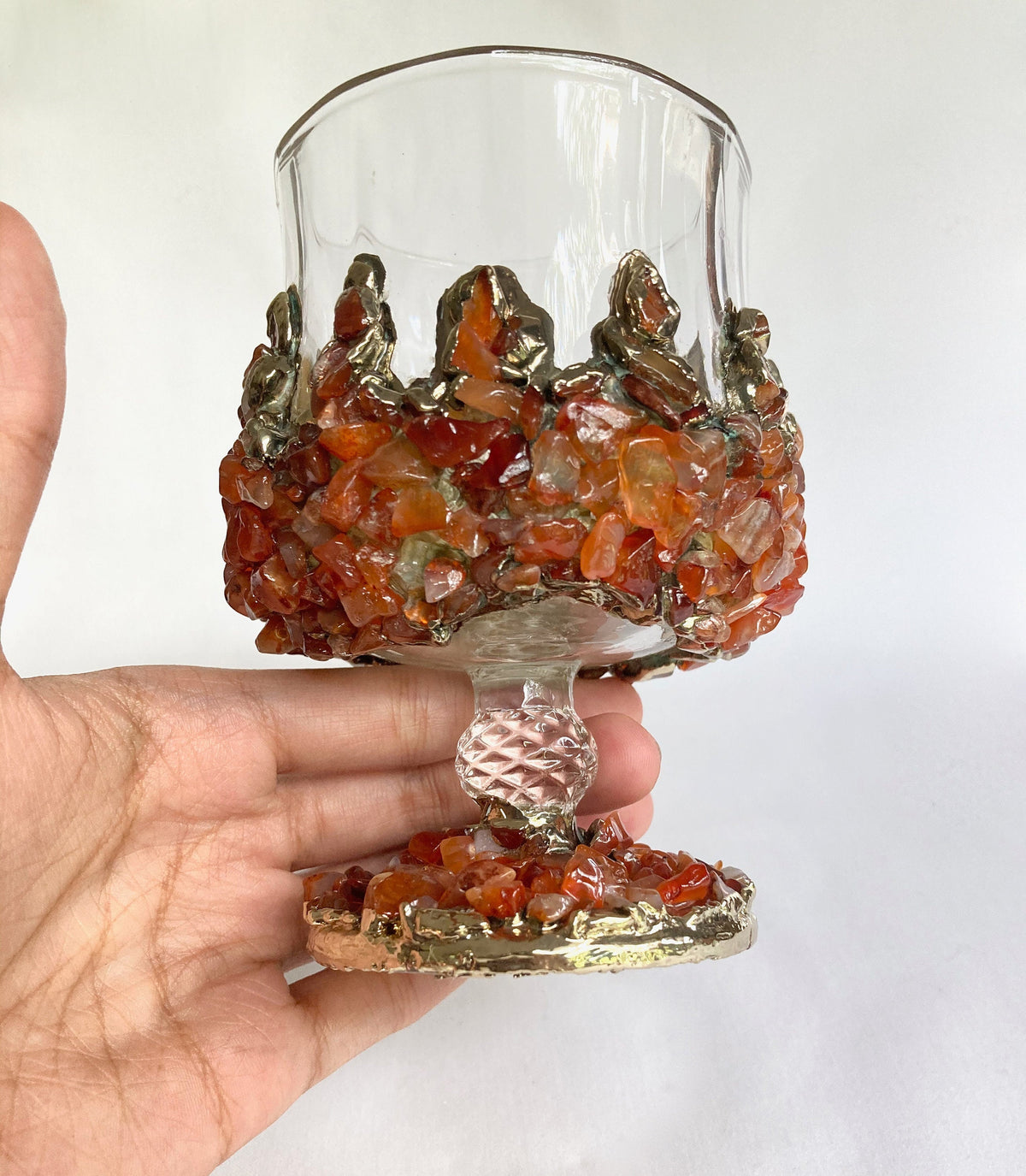 Crystal Wine Glasses with Red Agate – Set of 2, 7 oz