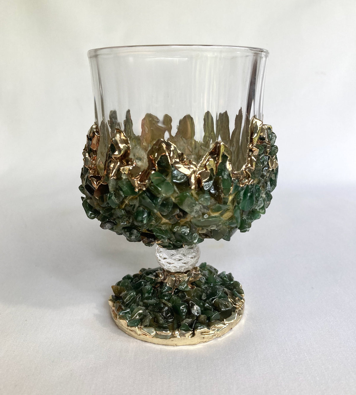 Crystal Wine Glasses with Dark Green Agate – Set of 2, 7 oz