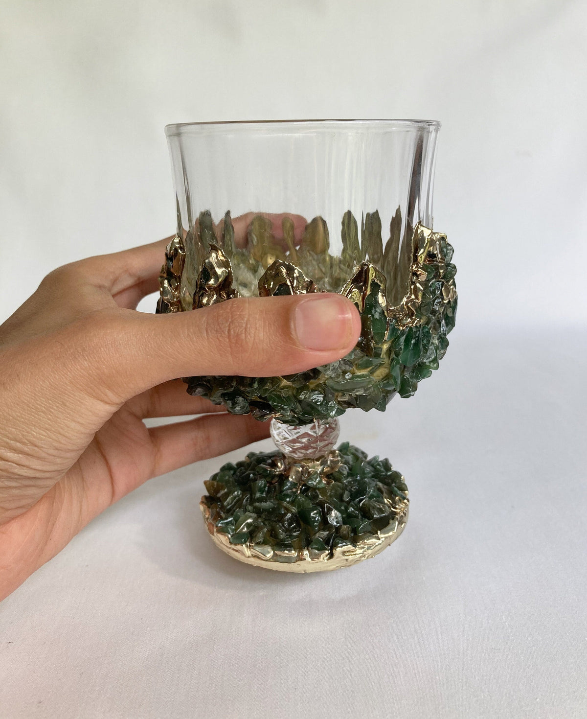 Crystal Wine Glasses with Dark Green Agate – Set of 2, 7 oz