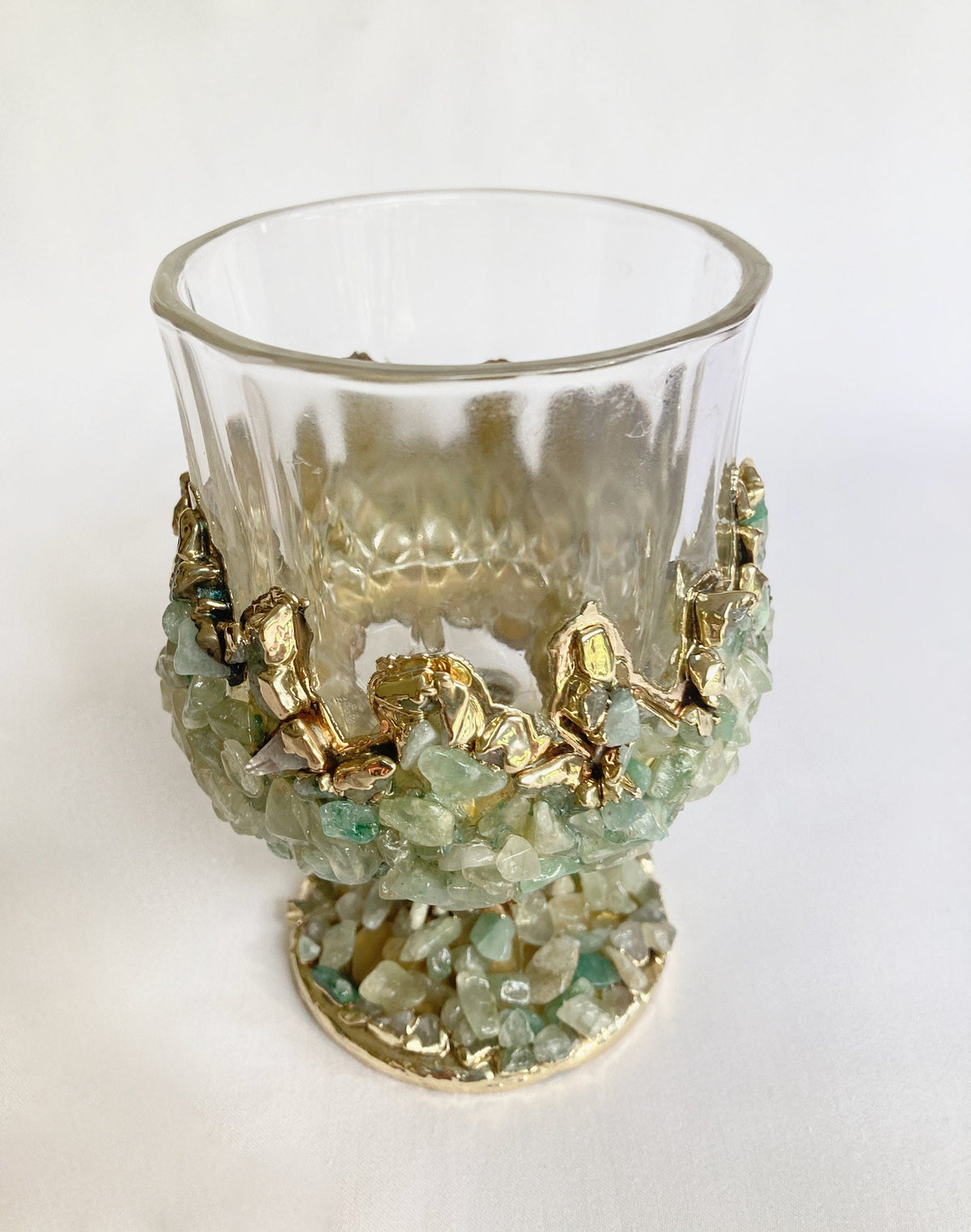 Crystal Wine Glasses with Light Green Agate – Set of 2, 7 oz