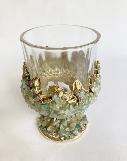 Crystal Wine Glasses with Light Green Agate – Set of 2, 7 oz