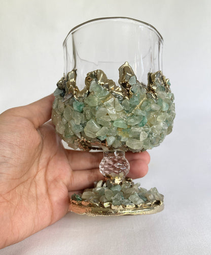 Crystal Wine Glasses with Light Green Agate – Set of 2, 7 oz