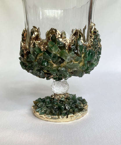 Crystal Wine Glasses with Dark Green Agate – Set of 2, 7 oz