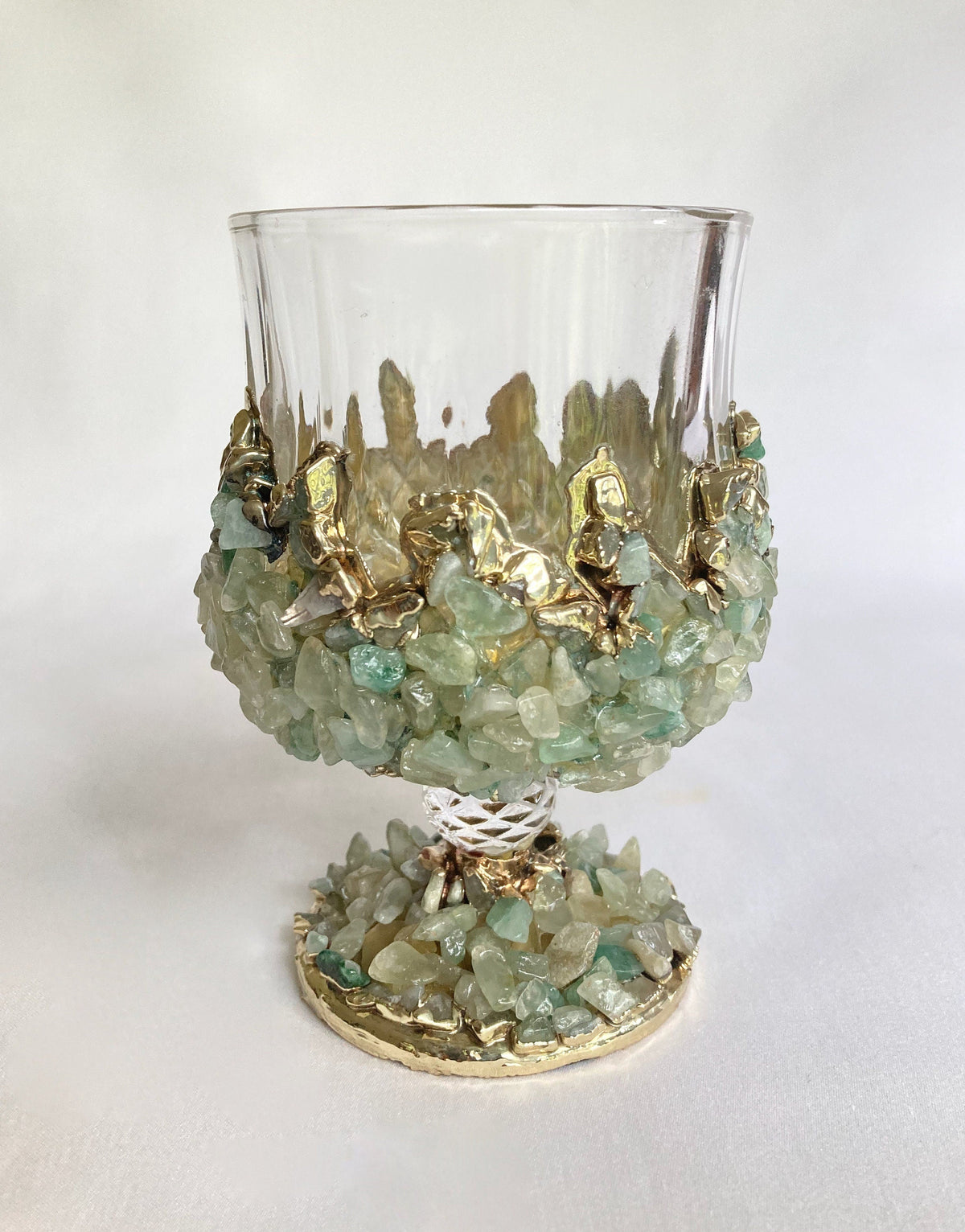Crystal Wine Glasses with Light Green Agate – Set of 2, 7 oz
