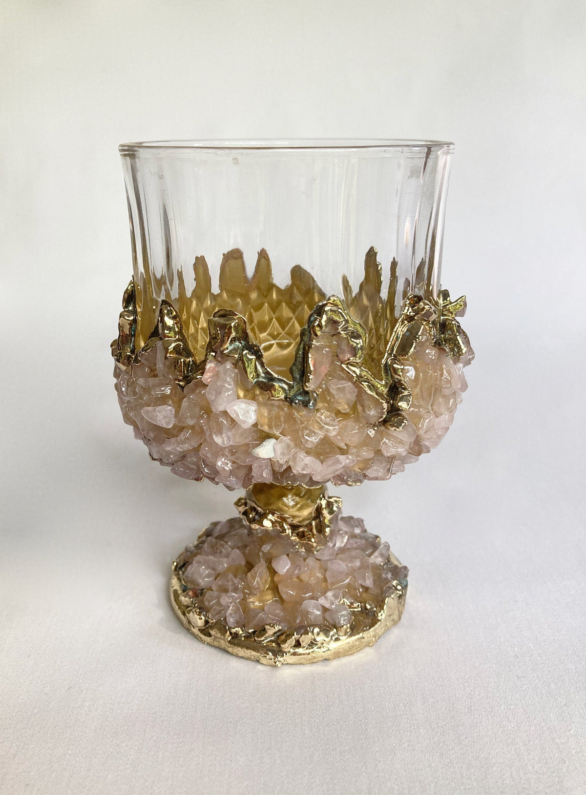 Crystal Wine Glasses with Rose Quartz Agate – Set of 2, 7 oz